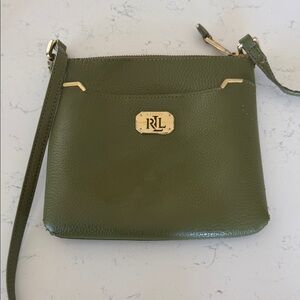 Ralph Lauren RLL Olive Green Leather Crossbody Bag